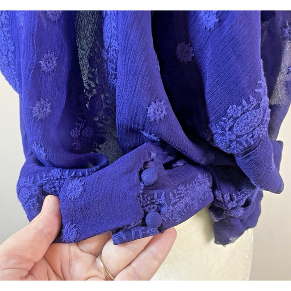 Anthropologie ZOA Womens XS Sheer Silk Purple Wrap Crop Dolman Blouse Boho Top - Picture 5 of 12